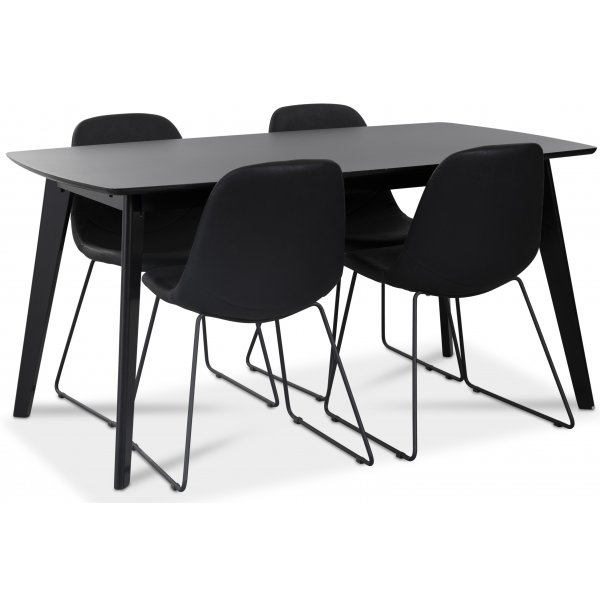 Atlantic matgrupp: Oliver matbord HPL + 4 st Atlantic sled stolar svart PU Atlantic matgrupp: Oliver matbord HPL + 4 st Atlantic sled stolar svart PU