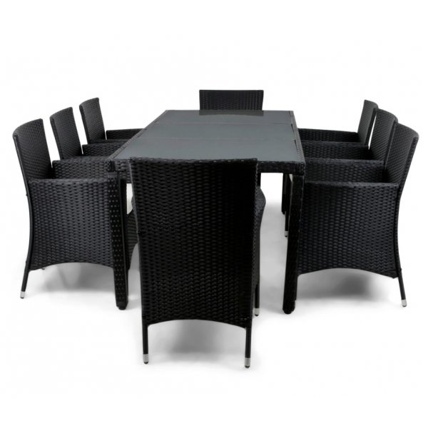 Brantevik utegrupp, bord med 8 st stolar - Svart konstrotting