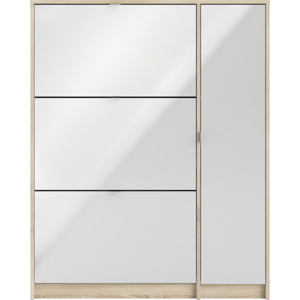 Meuble à chaussures avec porte et 3 compartiments - Chêne/blanc Meuble à chaussures avec porte et 3 compartiments - Chêne/blanc