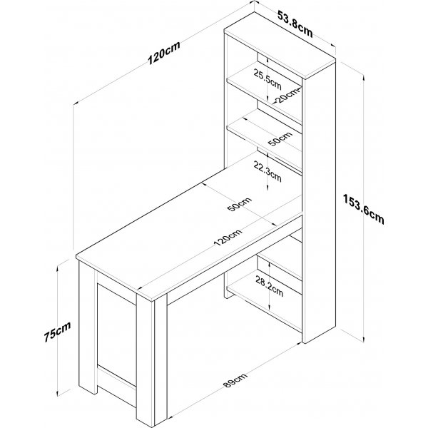 Hanna skrivbord 6, 120 x 54 cm - Vit/valnt