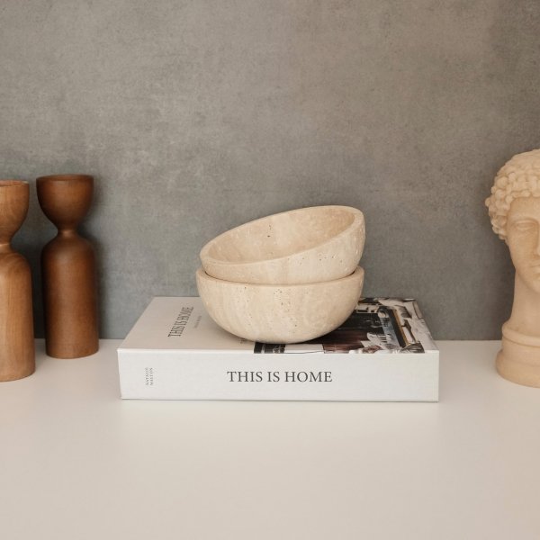 Skålar i beige Travertinmarmor - 2 delar Skålar i beige Travertinmarmor - 2 delar